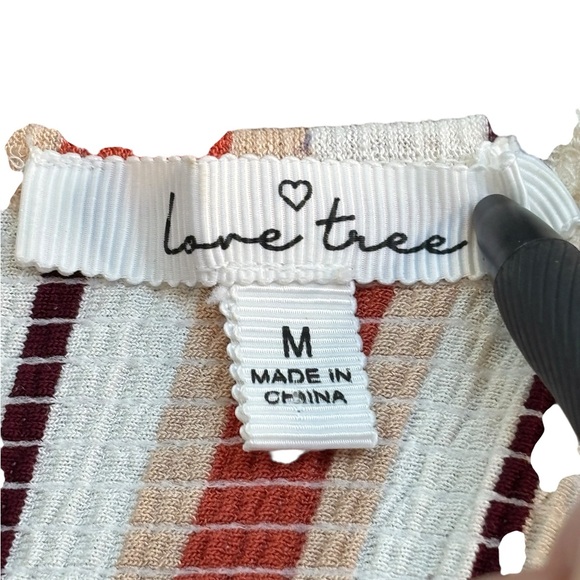 Love Tree Stretchy Ribbed Stripe Button Front Bodysuit Rust Cream Burgundy M - Picture 7 of 10